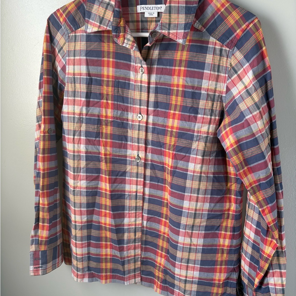 Pendleton women’s Plaid Button Down Shirt - Red, Blue, Yellow small cotton
